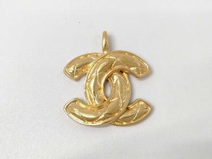 CHANEL Coco Mark Matelasse Pendant Necklace Top GP Pendant Top
