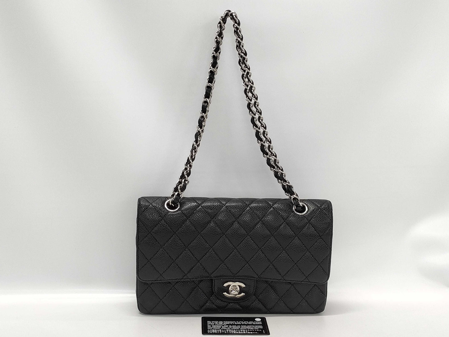 CHANEL Double Flap Caviar Chain Shoulder Bag with Silver Hardware, No. 15