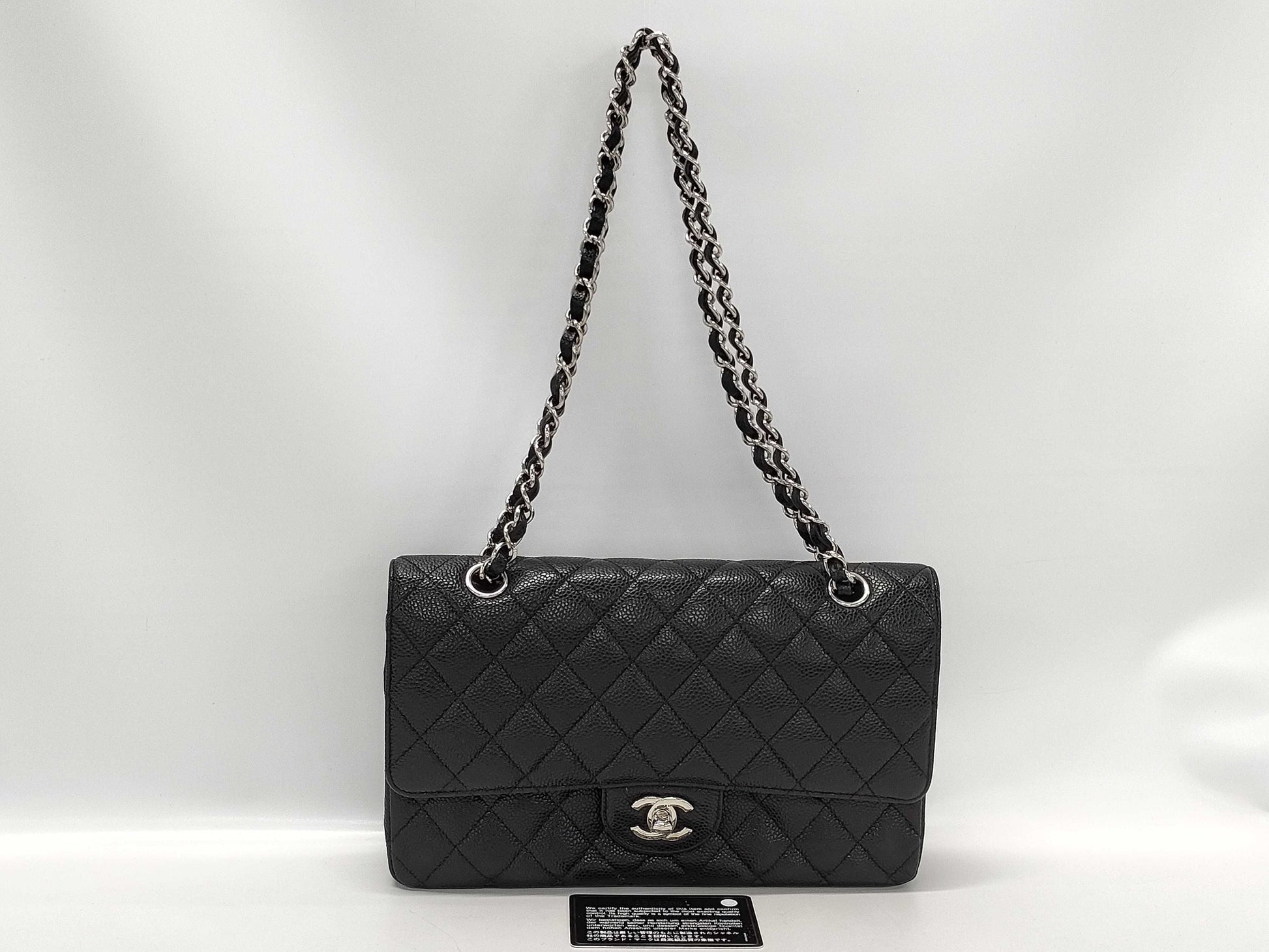 CHANEL Double Flap Caviar Chain Shoulder Bag with Silver Hardware, No. 15