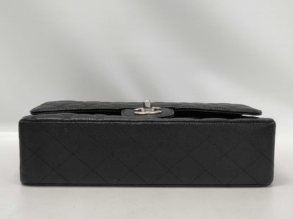 CHANEL Double Flap Caviar Chain Shoulder Bag with Silver Hardware, No. 15