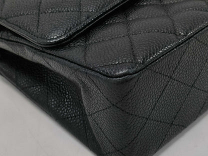 CHANEL Double Flap Caviar Chain Shoulder Bag with Silver Hardware, No. 15