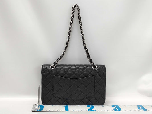 CHANEL Double Flap Caviar Chain Shoulder Bag with Silver Hardware, No. 15