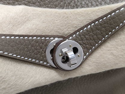 HERMES Lindy Mini Taurillon Etoupe Shoulder Bag with P Hardware and Double Stamp