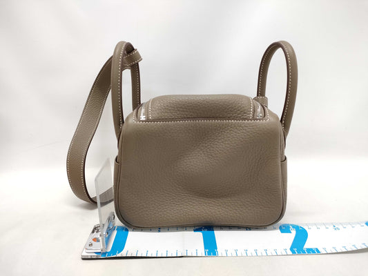 HERMES Lindy Mini Taurillon Etoupe Shoulder Bag with P Hardware and Double Stamp