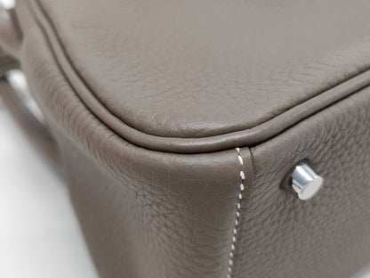 HERMES Lindy Mini Taurillon Etoupe Shoulder Bag with P Hardware and Double Stamp