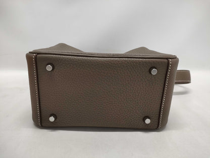 HERMES Lindy Mini Taurillon Etoupe Shoulder Bag with P Hardware and Double Stamp