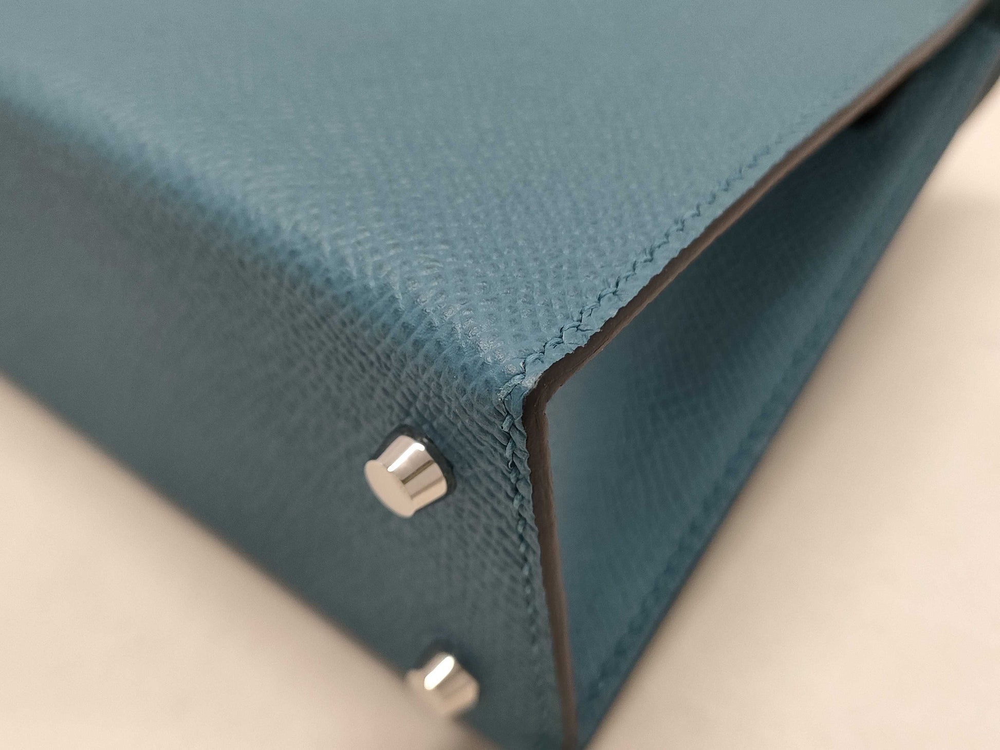 HERMES Kelly Hermès Mini Kelly Epson Tricolor Blue Jean Ecru Sesame Silver Hardware Double Stamp Shoulder Bag