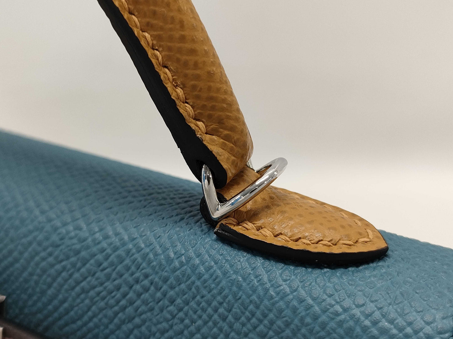 HERMES Kelly Hermès Mini Kelly Epson Tricolor Blue Jean Ecru Sesame Silver Hardware Double Stamp Shoulder Bag