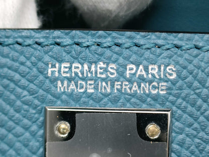 HERMES Kelly Hermès Mini Kelly Epson Tricolor Blue Jean Ecru Sesame Silver Hardware Double Stamp Shoulder Bag