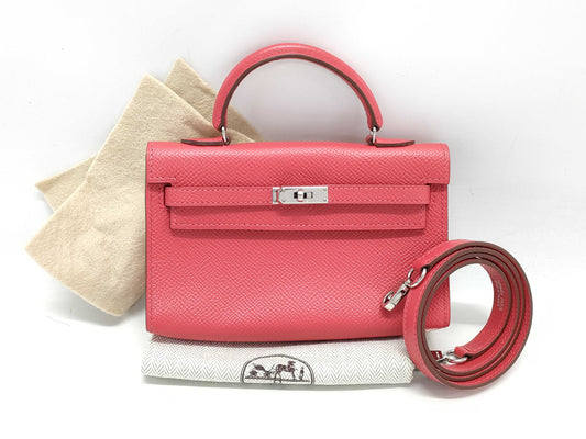 HERMES Kelly Mini Mini Kelly 15 Shoulder Bag in Epsom Leather, Rouge Kazak Leather, Silver Hardware