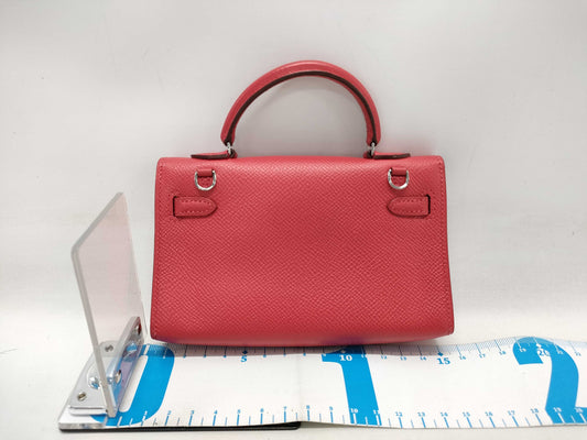 HERMES Kelly Mini Mini Kelly 15 Shoulder Bag in Epsom Leather, Rouge Kazak Leather, Silver Hardware