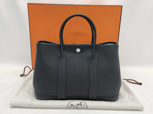 HERMES Garden Party TPM Negonda Handbag in Black with Silver Hardware and B Stamp