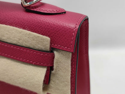 HERMES Kelly 25 Epsom Leather, Raspberry Leather, Silver Hardware, Z Stamp, Shoulder Bag