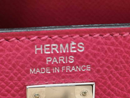 HERMES Kelly 25 Epsom Leather, Raspberry Leather, Silver Hardware, Z Stamp, Shoulder Bag