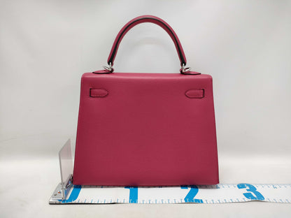 HERMES Kelly 25 Epsom Leather, Raspberry Leather, Silver Hardware, Z Stamp, Shoulder Bag