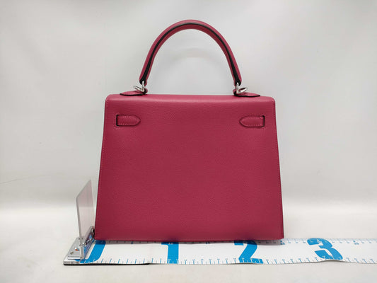 HERMES Kelly 25 Epsom Leather, Raspberry Leather, Silver Hardware, Z Stamp, Shoulder Bag