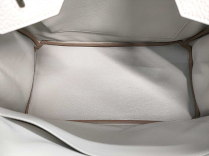 HERMES Birkin 30 handbag in ivory with silver hardware and a C stamp.