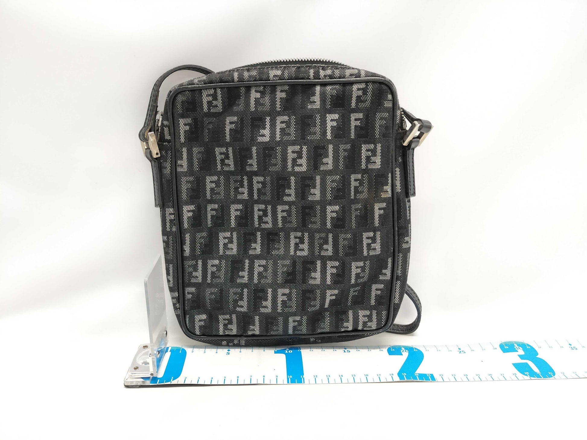 FENDI Zucchino Canvas and Leather Shoulder Bag Black 8BT053 Bag