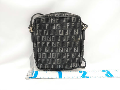 FENDI Zucchino Canvas and Leather Shoulder Bag Black 8BT053 Bag