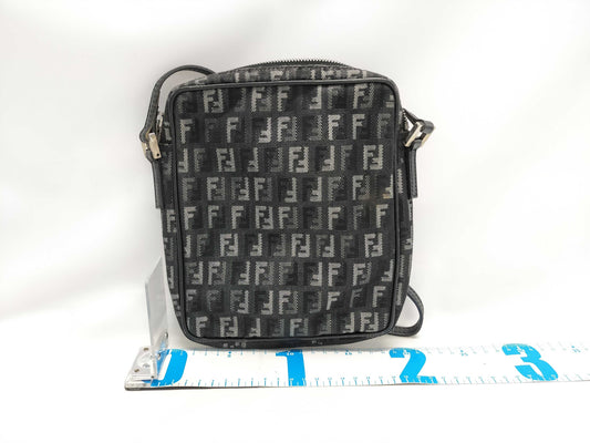 FENDI Zucchino Canvas and Leather Shoulder Bag Black 8BT053 Bag
