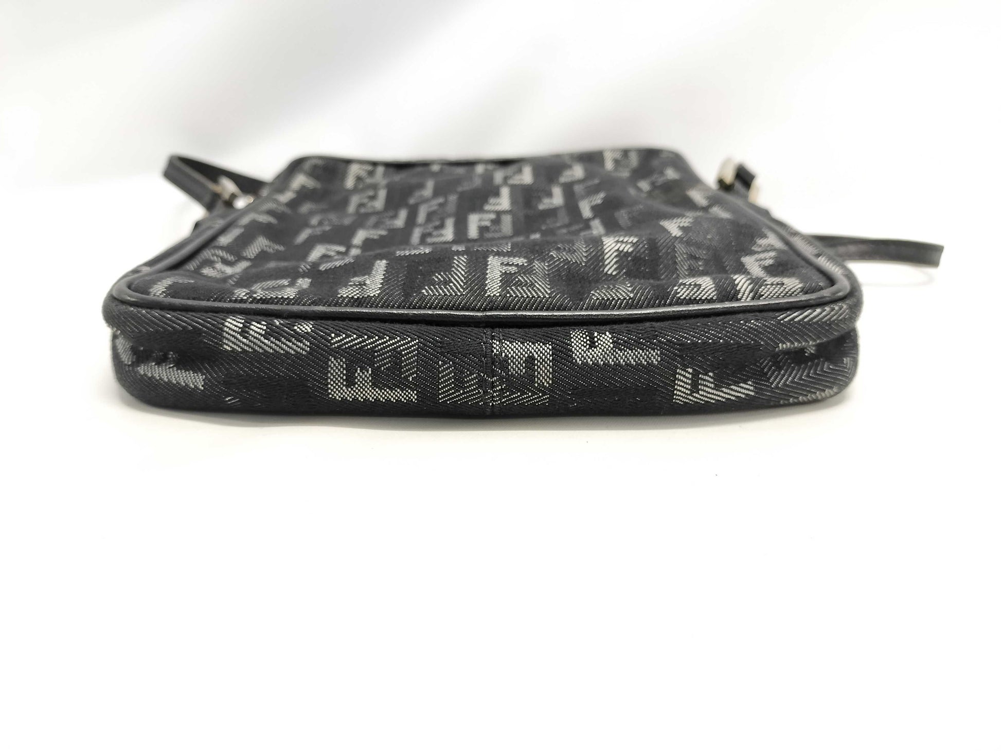 FENDI Zucchino Canvas and Leather Shoulder Bag Black 8BT053 Bag