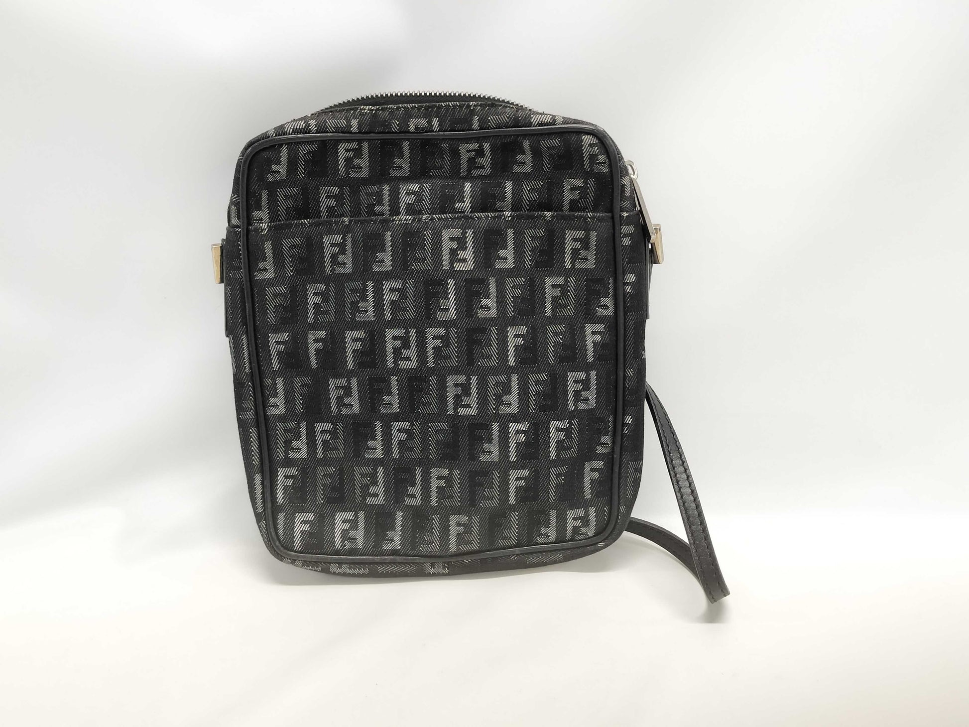 FENDI Zucchino Canvas and Leather Shoulder Bag Black 8BT053 Bag