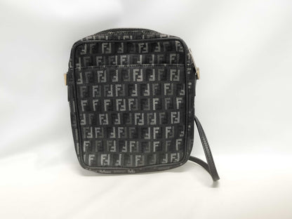 FENDI Zucchino Canvas and Leather Shoulder Bag Black 8BT053 Bag