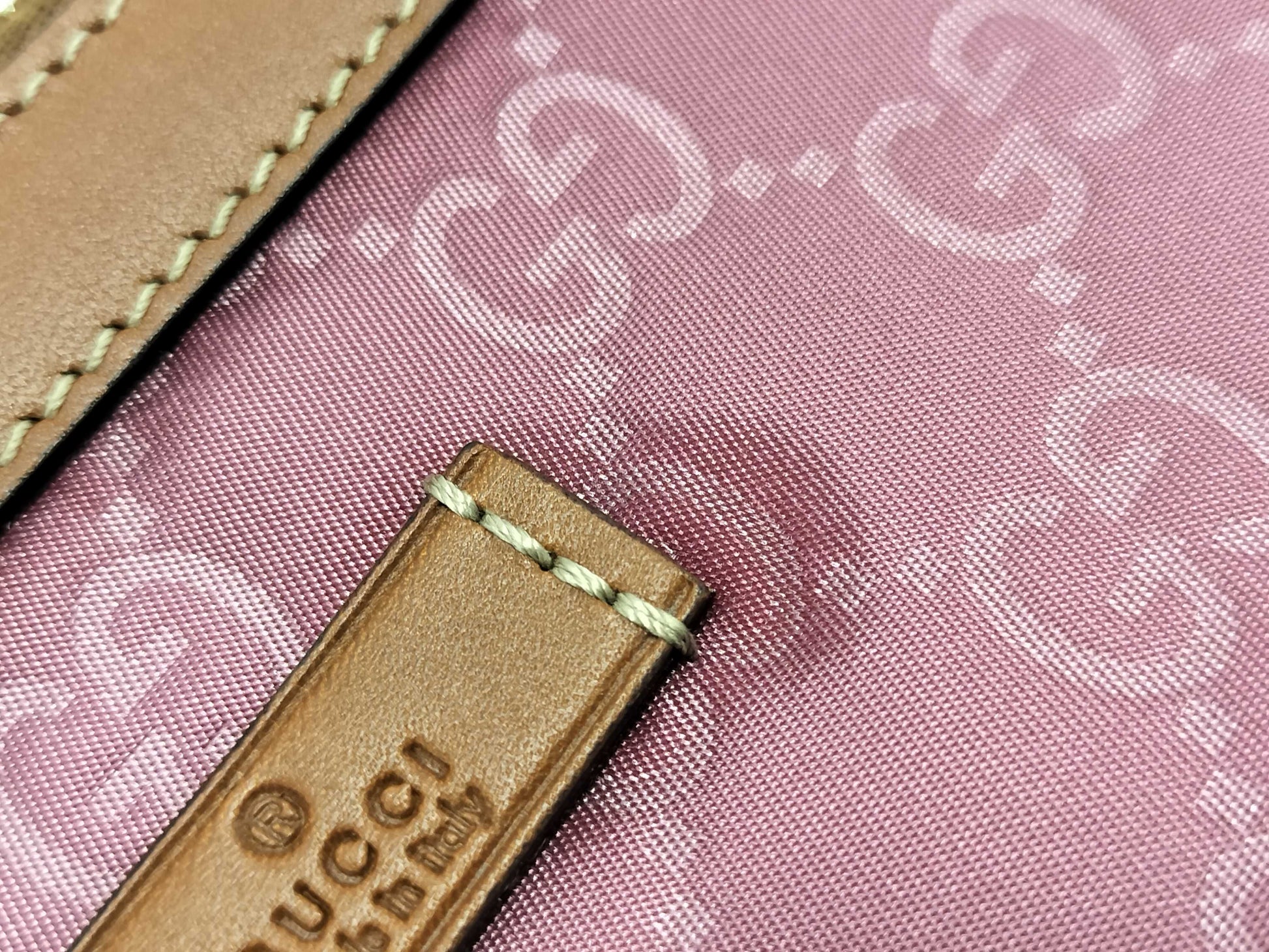 GUCCI GG Nylon Leather Pouch in Pink and Brown 
