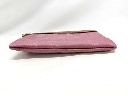 GUCCI GG Nylon Leather Pouch in Pink and Brown 