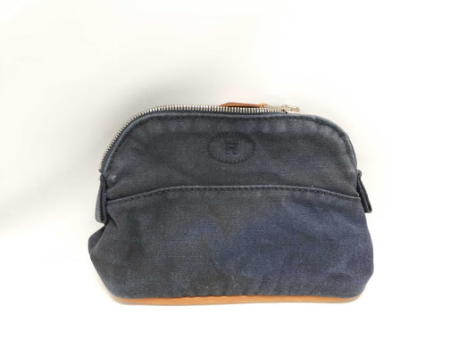 HERMES Bolide Pouch Mini Mini 15 Canvas Leather Navy Pouch