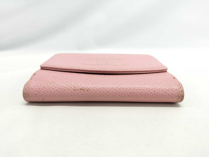CHANEL Caviar Skin Coco Mark Double Hook Bifold Wallet Pink 9 Series Wallet