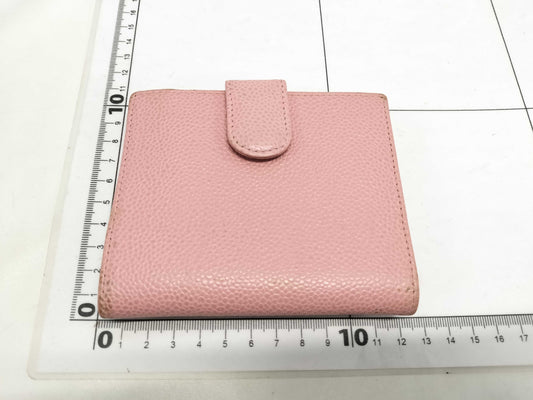 CHANEL Caviar Skin Coco Mark Double Hook Bifold Wallet Pink 9 Series Wallet