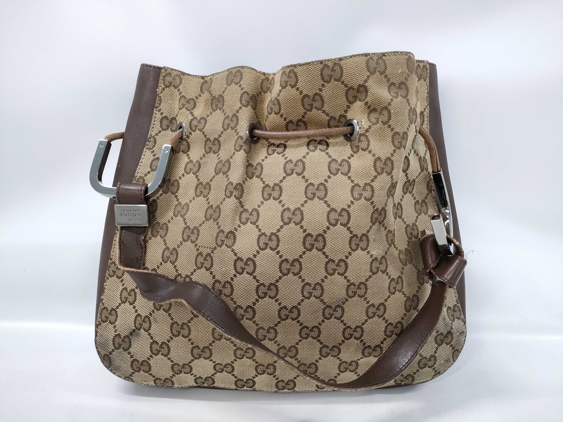 GUCCI One-Shoulder GG Canvas Drawcord Shoulder Bag