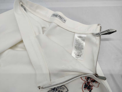 Dior Christian Dior Knee-Length Skirt with Embroidered Flowers, White, Size 38
