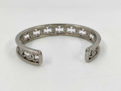 CHANEL Coco Mark Rhinestone Bangle Silver A22A Bracelet/Bangle