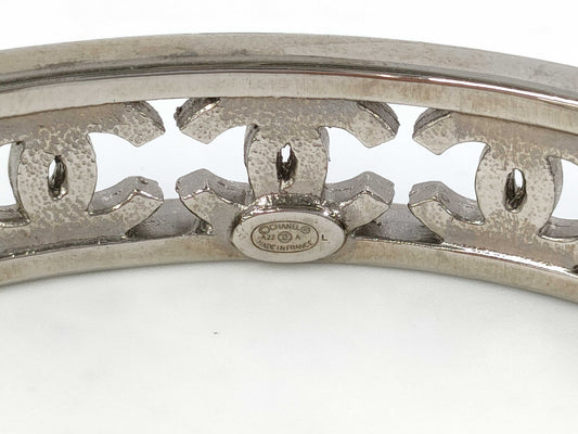 CHANEL Coco Mark Rhinestone Bangle Silver A22A Bracelet/Bangle