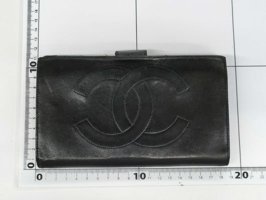 CHANEL Coco Mark Double Flap Long Wallet Black