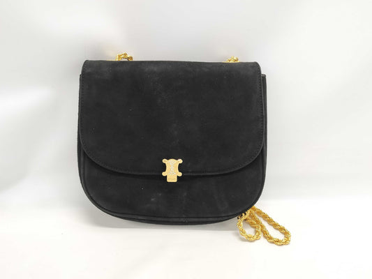 CELINE Suede Macadam Rhinestone Chain Shoulder Bag