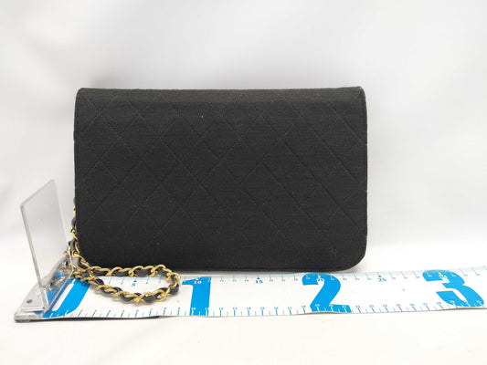 CHANEL Cotton Push Lock Black Shoulder Bag