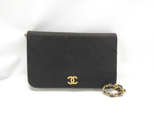 CHANEL Cotton Push Lock Black Shoulder Bag