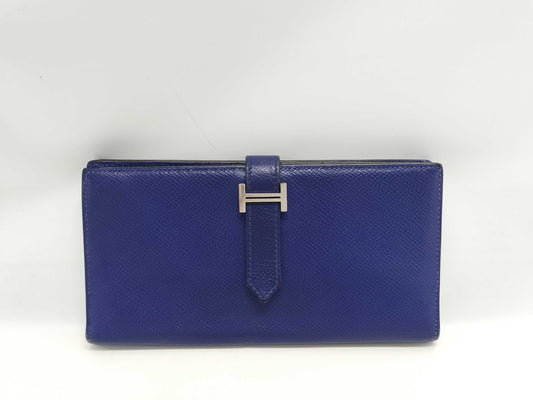 HERMES Bearn Soufflet Epson Blue Wallet