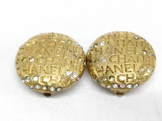 CHANEL logo rhinestone earrings