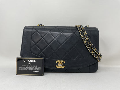 CHANEL Diana Matelasse Shoulder Bag in Black with Seal Card