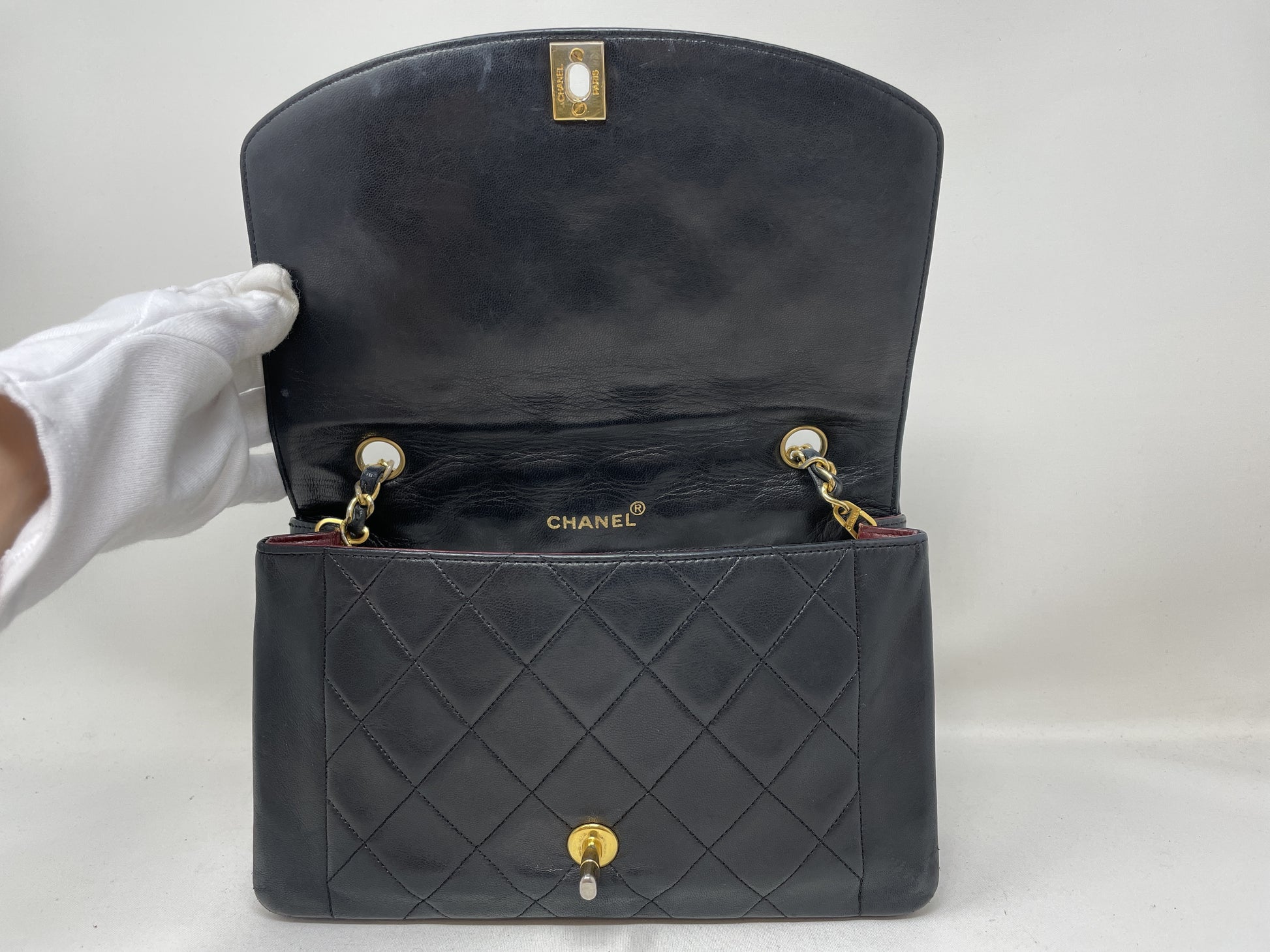 CHANEL Diana Matelasse Shoulder Bag in Black with Seal Card