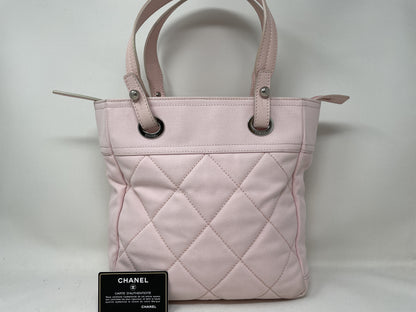 CHANEL Paris-Biarritz Matelasse Tote Bag, Pink, with Sticker Card