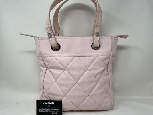 CHANEL Paris-Biarritz Matelasse Tote Bag, Pink, with Sticker Card