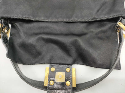 FENDI Mamma Rhinestone Embroidered Floral Crocodile Mamma Bucket Handbag