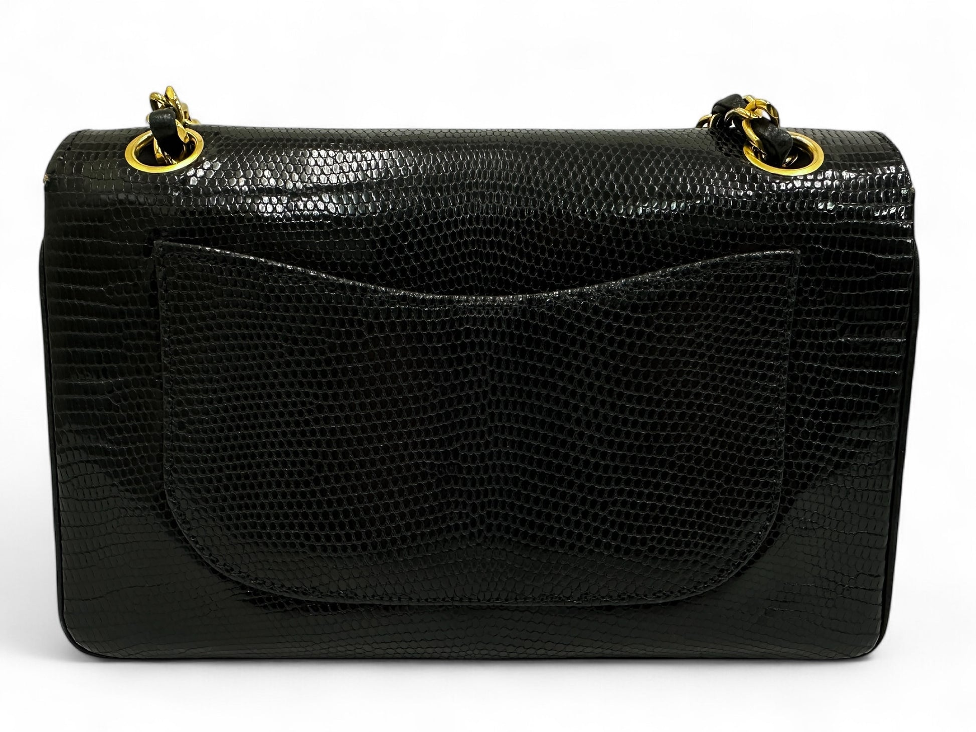 CHANEL Chanel Chain Shoulder Bag, Lizard Leather, Black, W23cm, with Seal