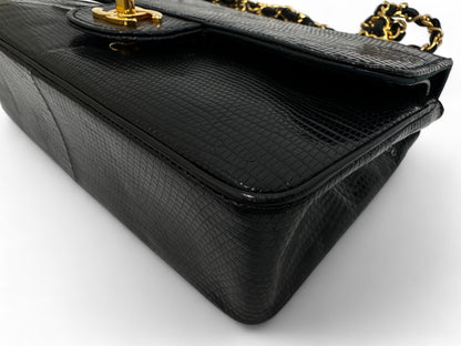 CHANEL Chanel Chain Shoulder Bag, Lizard Leather, Black, W23cm, with Seal
