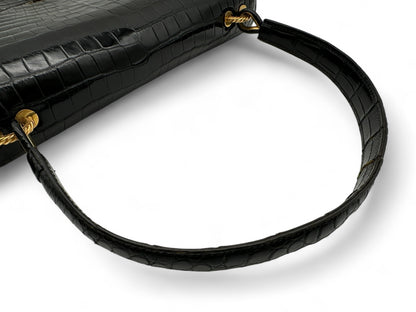 HERMES Vintage Crocodile Black with Gold Hardware, W24.5cm Handbag